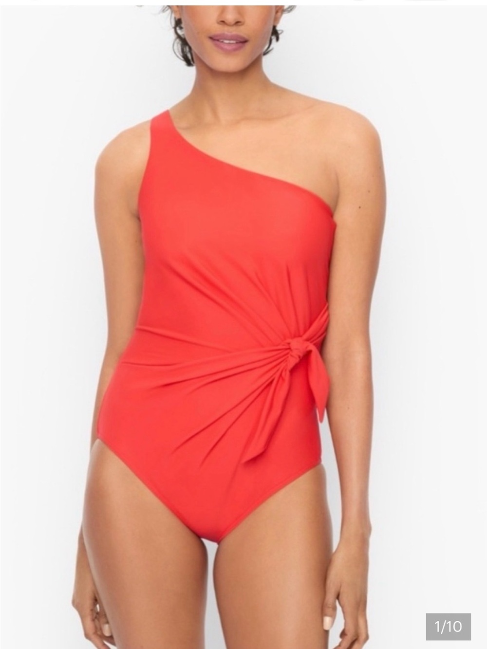 Talbots x Miraclesuit One-Shoulder Red Twist-Detail One-Piece Swimsuit